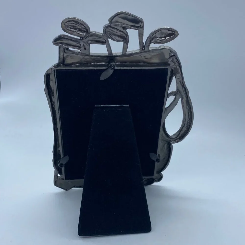 Golf-Themed Pewter Picture Frame Vintage Golf‎ Clubs Bag Design 3.5